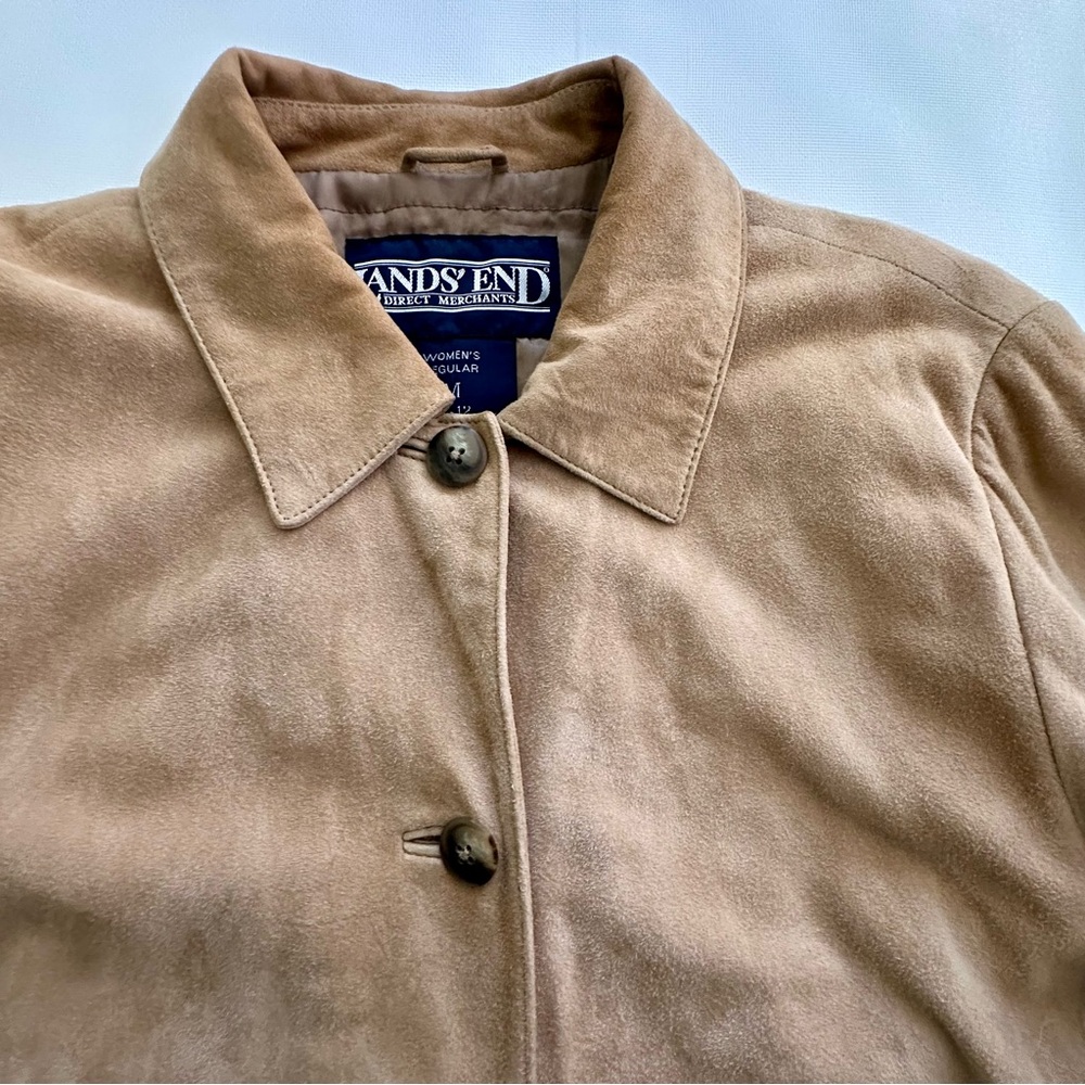 Vintage Lands End Lamb Suede Chamois Jacket Womens Size M Tan